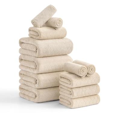 Imagem de Conjunto de toalhas de banho de luxo - 12 peças (4 toalhas de banho grandes, 4 toalhas de mão, 4 toalhas), 100% microfibra, extra absorvente super macio e de secagem rápida, pacote familiar completo