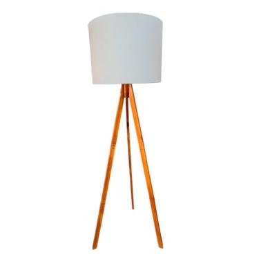Imagem de Abajur De Chão Tripé 1,50 Cm Completo Com Cúpula Fiação Luminária De Piso Sala, Quarto, Escritório(Tripé Cerejeira/Cúpula Algodão)