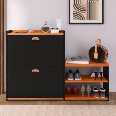 Imagem de Sapateira Organizadora Com Prateleira E Gaveta Basculante Hall De Entrada (Milano Preto Com Nature)