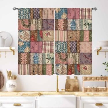 Imagem de Cortinas de patchwork, cortina floral vintage boêmia, costura paisley, retrô, casa de campo, rústica, flores silvestres, cortinas para quarto, sala de estar, cozinha, 69,8 cm L x 99 cm C, conjunto de
