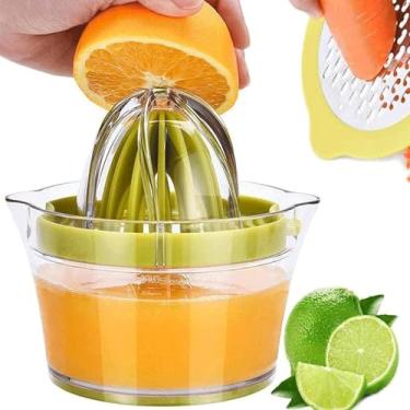 Imagem de Drizom Espremedor manual de suco de limão e laranja com copo de medição integrado e ralador, 340 g, verde
