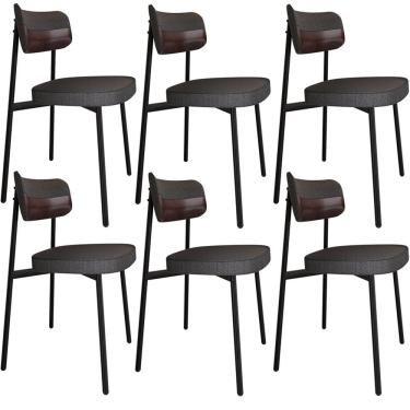 Imagem de Kit 06 Cadeiras Estofada Para Sala de Jantar Astrid Preto C01 Linho Preto Courino Café - Lyam Decor