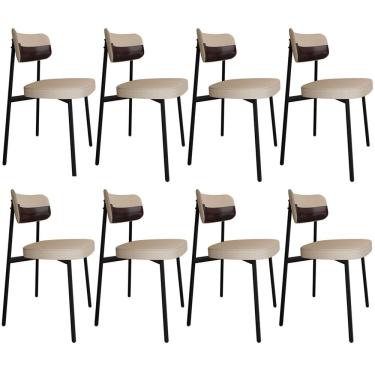 Imagem de Kit 08 Cadeiras Estofada Para Sala de Jantar Astrid Preto C01 Linho Areia Courino Café - Lyam Decor