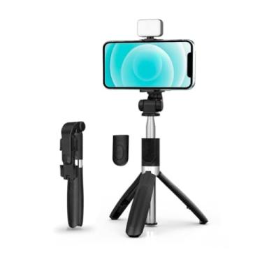 Imagem de Bastão De Selfie Com Luz Led Tripé Para Celular 360º Dobrável Pau De Selfie Bluetooth Controle Remoto 3 em 1 Câmera Selfie stick