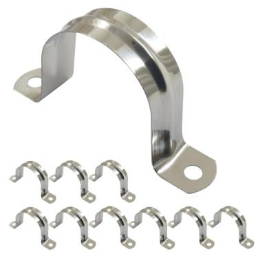 Imagem de Hordion 10 peças 1-3/10.2 cm suporte em U de alça de dois furos, correia de tubo rígido M45 braçadeira de conduíte de aço inoxidável para fixação de tubos