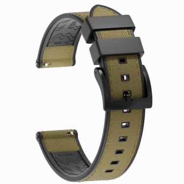 Imagem de JWNSPA FKM/FPM Pulseira de relógio híbrida de borracha e nylon impermeável - 20 mm 22 mm de substituição de liberação rápida - pulseira de fivela prata/preto/ouro rosa/ouro para homens e mulheres (22