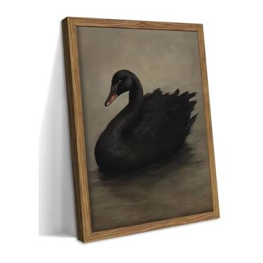 Imagem de Arte de parede vintage de cisne negro, pintura decorativa de parede em tela Dark Academia Swan, gótico Moody rústico casa de fazenda pôsteres impressões imagens para sala de estar, quarto, banheiro