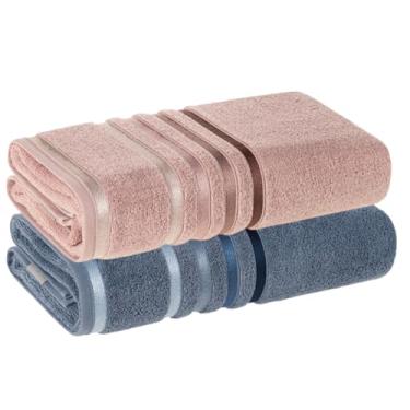Imagem de Kit 2 Toalhas de Banho Karsten Gigante Fio Penteado (02 Banhão) - Pétala com Azul Sereno