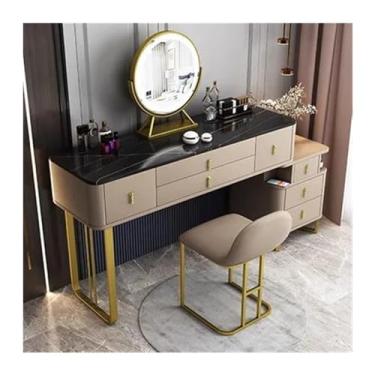 Imagem de Escrivaninha de penteadeira Toucador moderno, toucador de maquilhagem com espelho e gavetas espaçosas, armário, banco(Champagne color,Médio)