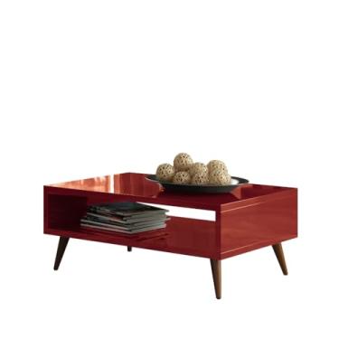 Imagem de Mesa de centro moderna preta com pernas de madeira ideal para sala de estar, decoração minimalista(Vermelho)