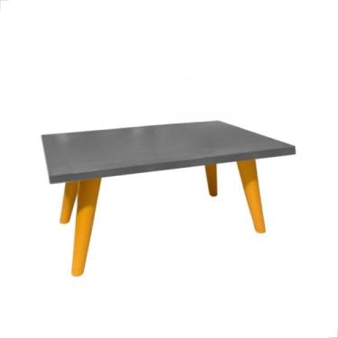 Imagem de Mesa De Centro 50cm Retangular Com Pés Palito PVC Retro Decoração Sala De Estar Modernic(Cinza/Caramelo)