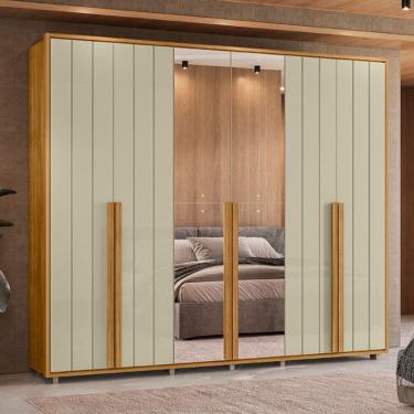 Imagem de Guarda Roupa Casal Ripado em MDF com Espelhos 6 Portas e Pés Volpi Madetec