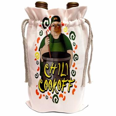 Imagem de 3dRose Susans Zoo Crew Food Hot Pepper vegetal - Homem em Avental verde Chili Cookoff - Sacos de vinho (wbg_175616), Bege, Wine Bag, 1