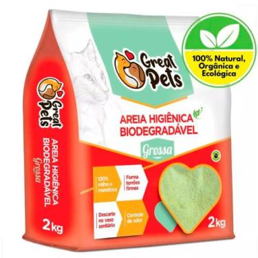 Imagem de Areia Higiênica Great Pets Biodegradável Milho e Mandioca Grossa 2 kg