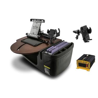Imagem de AutoExec Mesa de carro AE-RMCD-PI-PM-TAB-PS-VC-21M Roadmaster e estação de trabalho portátil com inversor de potência de 400 watts, suporte para celular, suporte para tablet, suporte de impressora e