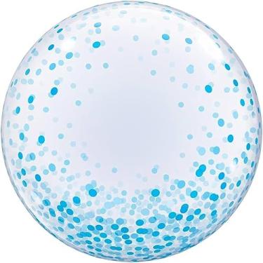 Imagem de Kit De 5 Ou De 10 Balão Cristal Transparente N9 Com Confete 10 mm Colorido, Festas e Decoração.(C/5 Azul Claro)