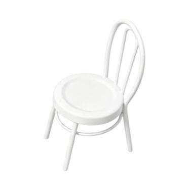 Imagem de Dynwave Cadeira em miniatura para casa de bonecas, brinquedo de faz de conta resistente, suprimentos para casa de bonecas de metal, trens em miniatura, Branco