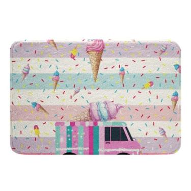 Imagem de jejeloiu Tapetes de banheiro para caminhão de sorvete, 40,6 x 61 cm, crianças, fofo, listrado, colorido, sobremesa, acessórios de banheiro, microfibra