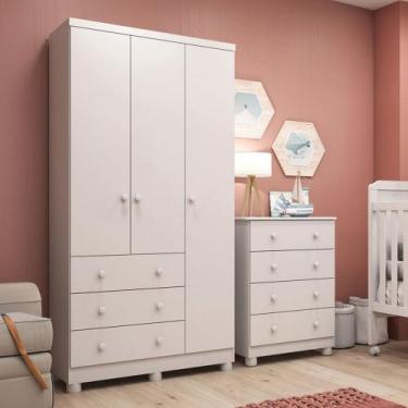 Imagem de Quarto de Bebê Completo Junior 3 Portas 7 Gavetas 100% Mdf Branco Bril