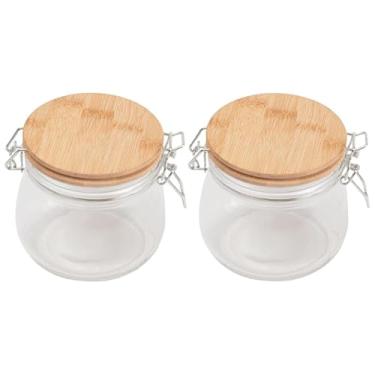 Imagem de Theodore Shop Kit 2 Potes de Vidro 450ml com Tampa de Bambu e Trava Hermética - Armazenamento de Alimentos - Organização de Cozinha