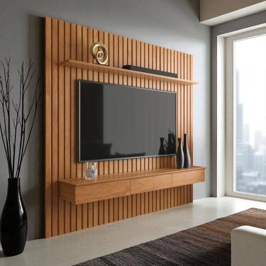 Imagem de Painel Ripado para TV até 75 Polegadas Home Antares Suspenso com Nicho 3 Gavetas e Prateleira