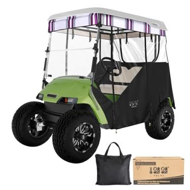 Imagem de 10L0L Gabinete de carrinho de golfe estilo pista de 2 passageiros para EZGO TXT, tecido resistente 600D à prova de vento, à prova d'água e isolada, caixa de condução fácil de enrolar com pista de