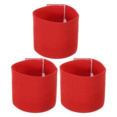 Imagem de Braçadeira de capitão de futebol de 24 x 6 cm, pacote com 3 emblemas de braço elástico unissex de nylon ajustável para treinamento de times de jovens e adultos, vermelho