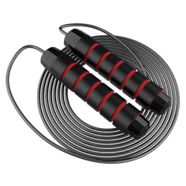 Imagem de 1 corda de pular com rolamentos e alças de espuma, corda de salto de aço ajustável para treino e fitness, corda de pular para mulheres, homens e crianças (vermelho)