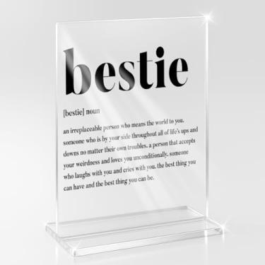 Imagem de Presentes de Amizade Amizade Presentes de Apreciação de Aniversário de Ação de Graças para Amigos Bestie Her BFF Home Office Prateleira de Quarto Bestie Definição Placa de Acrílico Decoração de Mesa