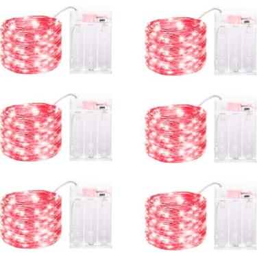 Imagem de Pacote com 6 luzes LED de fadas operadas a bateria com temporizador, 40 LEDs à prova d'água de 13 m, 40 LEDs, fio prateado, mini cordão de luzes cintilantes para decoração de pote de pedreiro de