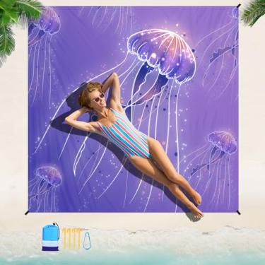 Imagem de Cobertor de praia 198 x 203 cm, adequado para 1 a 5 adultos, impermeável, à prova de areia, grande, leve, embalável, tapete de piquenique grande para praia, viagem, acampamento, piquenique, caminhada