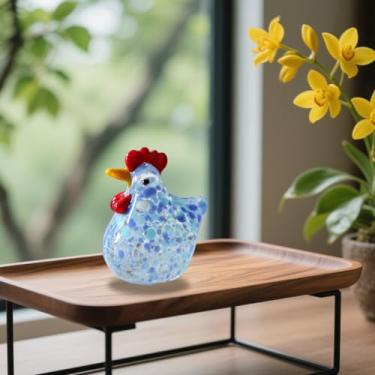 Imagem de Estatueta de vidro de galinha Liuli Gugu - Frango decorativo feito à mão para casa, escritório ou presente - Arte de vidro elegante (azul)