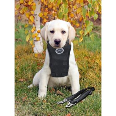 Imagem de Peitoral para cães e cinto de segurança para carro, ajustável, respirável, com características de segurança, grande