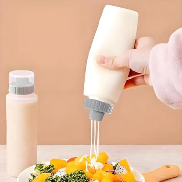 Imagem de 1 pacote de garrafa de espremedor de molho: garrafa de ketchup de plástico com tampa e funil - condimentos ideais, molho líquido para churrasco e dispensador de arte de panqueca (cinza, pequeno)