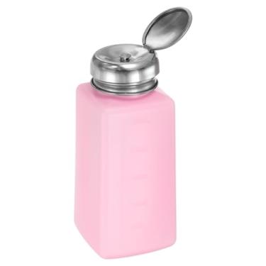 Imagem de Dispensador de álcool solvente de 250 ml (241 g) Frasco dispensador de líquido push down com tampa de aço inoxidável de vedação para removedor de esmalte de limpeza de acetona, rosa