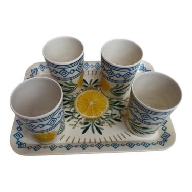 Imagem de Bandeja 30x23 cm e 4 copos mod LIMAO SICILIANO fibra bambu - Utensilio