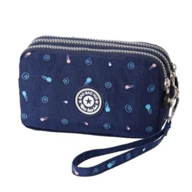 Imagem de Bolsa feminina carteira 1 peça com zíper durável porta-cartões bolsa de moedas universal três camadas carteira crédito de identificação bancária (água-viva azul)