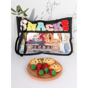 Imagem de Bolsa de lanche para viagem, bolsa de zíper de letras transparentes, bolsa de maquiagem de nylon impermeável com remendo preppy para maquiagem, sacolas cosméticas para mulheres - preta