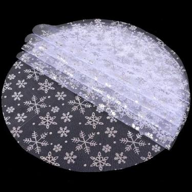 Imagem de 100 peças de jogo americano de Natal de 33 cm prata flocos de neve de inverno descartáveis tapetes de mesa redondos de malha de glitter para festas de Natal, férias, casamento, jantar, cozinha, sala