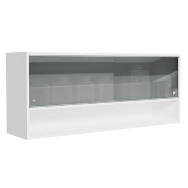 Imagem de Armário Aéreo 120cm 2 Portas Correr Vidro Neutral 1 Nicho Branco Para Cozinhas Glamy, Lux E Reims Madesa Branco Branco