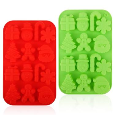 Imagem de 2 moldes de silicone de Natal, modelos de pastelaria de árvore de Natal, bengala, Papai Noel, caixa de presente em forma de floco de neve, modelos de Natal para gelatina de chocolate e doces