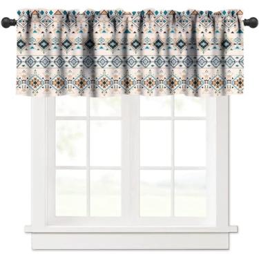 Imagem de Cortina de cozinha asteca para janelas, tratamento de cortina de janela de fazenda, acabamento curto vintage de grão de madeira cortinas de camada pequena 1 painel L 137 x C 45 cm