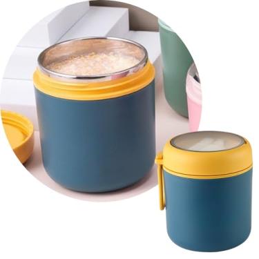 Imagem de Pote Térmico Infantil, Marmita Térmica de Inox com Colher e Tampa Antivazamento, Conserva Quente e Frio, Capacidade de 530ml, Ideal para Alimentos, Papinhas, Sopas ou Frutas (Azul)