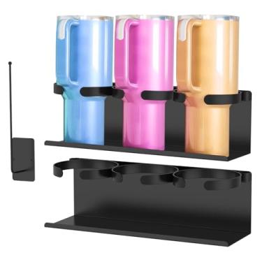 Imagem de Organizador magnético de garrafa de água de 2 peças para geladeira, suporte de copo de aço carbono, suporte magnético para copo com organizador de tampa, rack de armazenamento de garrafa de água com