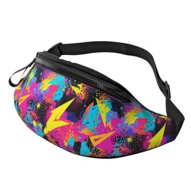 Imagem de Pochete bolsa de cintura ajustável para homens, mulheres, viagens, caminhadas, ciclismo, corrida, Geometria retrô anos 80 e 90, One Size
