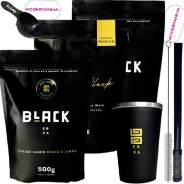 Imagem de Kit 3 Pacotes Black Erva Mate Tereré + Copo de Alumínio Térmico + Bomb