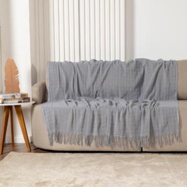 Imagem de Manta Sofa, Manta Artesanal 100% Algodão para Sofa Grande Capa protetor de Sofa(Cinza,1,70x1,40)