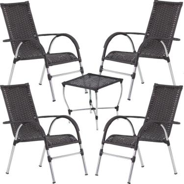 Imagem de Conjunto De 4 Cadeiras E Mesa De Centro Trama  Preto