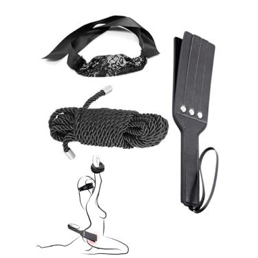 Imagem de AJAXO Máscara de olho de cetim de couro para adultos com raquete curta corda macia de seda corda trançada corda longa multiuso preta 17 pés 6 mm