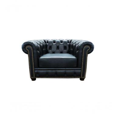 Imagem de Poltrona Chesterfield De Couro Preto Pimentado